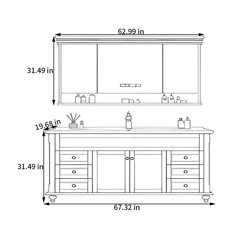 Armoire de salle de bain intelligente de style campagne américaine,  67"