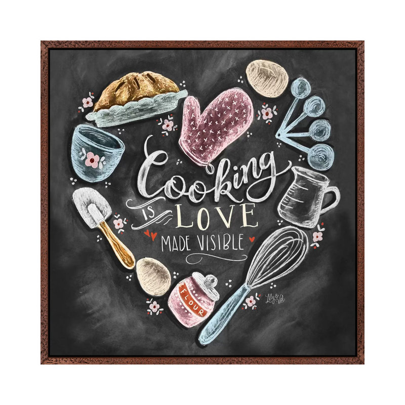 Cooking With Love Heart - Print on Canvas, 66.04 cm H x 66.04 cm W, Classic Brown Wood Framed