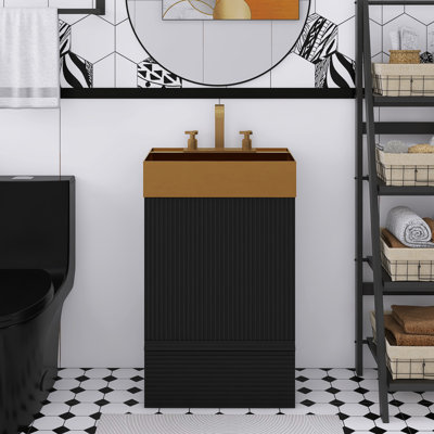 Meuble-lavabo autoportant à rayures 20 po avec lavabo intégré en acier inoxydable 304 brossé