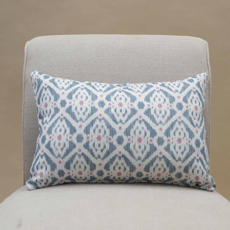 Santorini Linen Blend Cushion in Blue and Pink, 43x30cm, Feather filled
