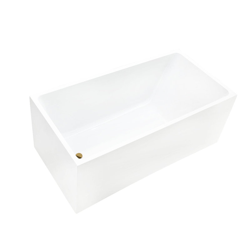 47" x 29" Freestanding Soaking Acrylic Bathtub, White/Titanium Gold
