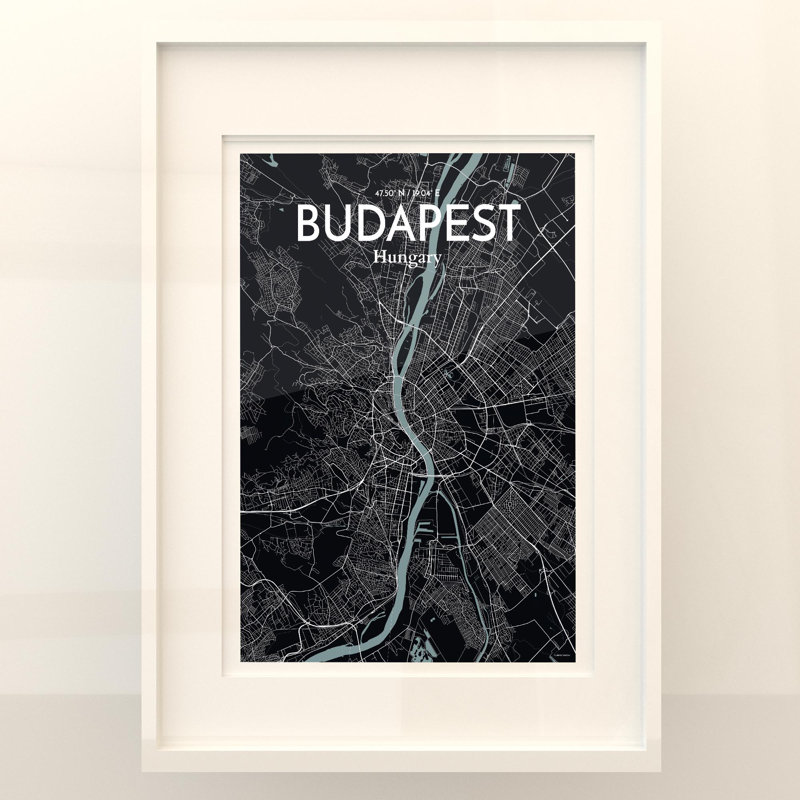 Budapest City Map In Midnight - No Frame Print, 27.6cm H x 19.7cm W x 0.05cm D