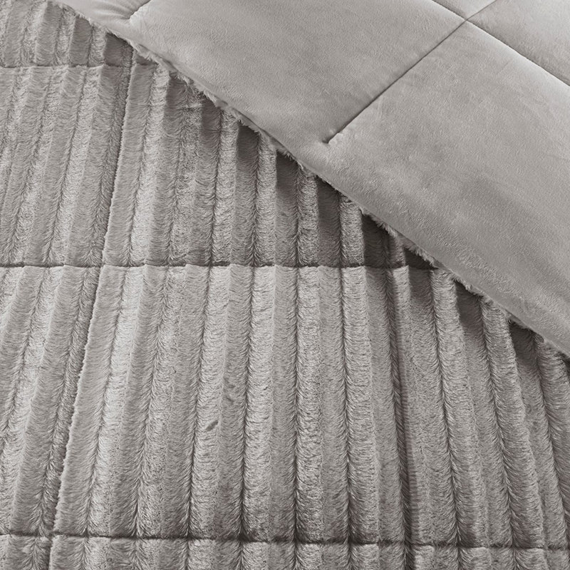 Édredon en fausse fourrure double / grand - gris, sommeil progressif avec taies décoratives gris double / grand, superbe ajout à la maison