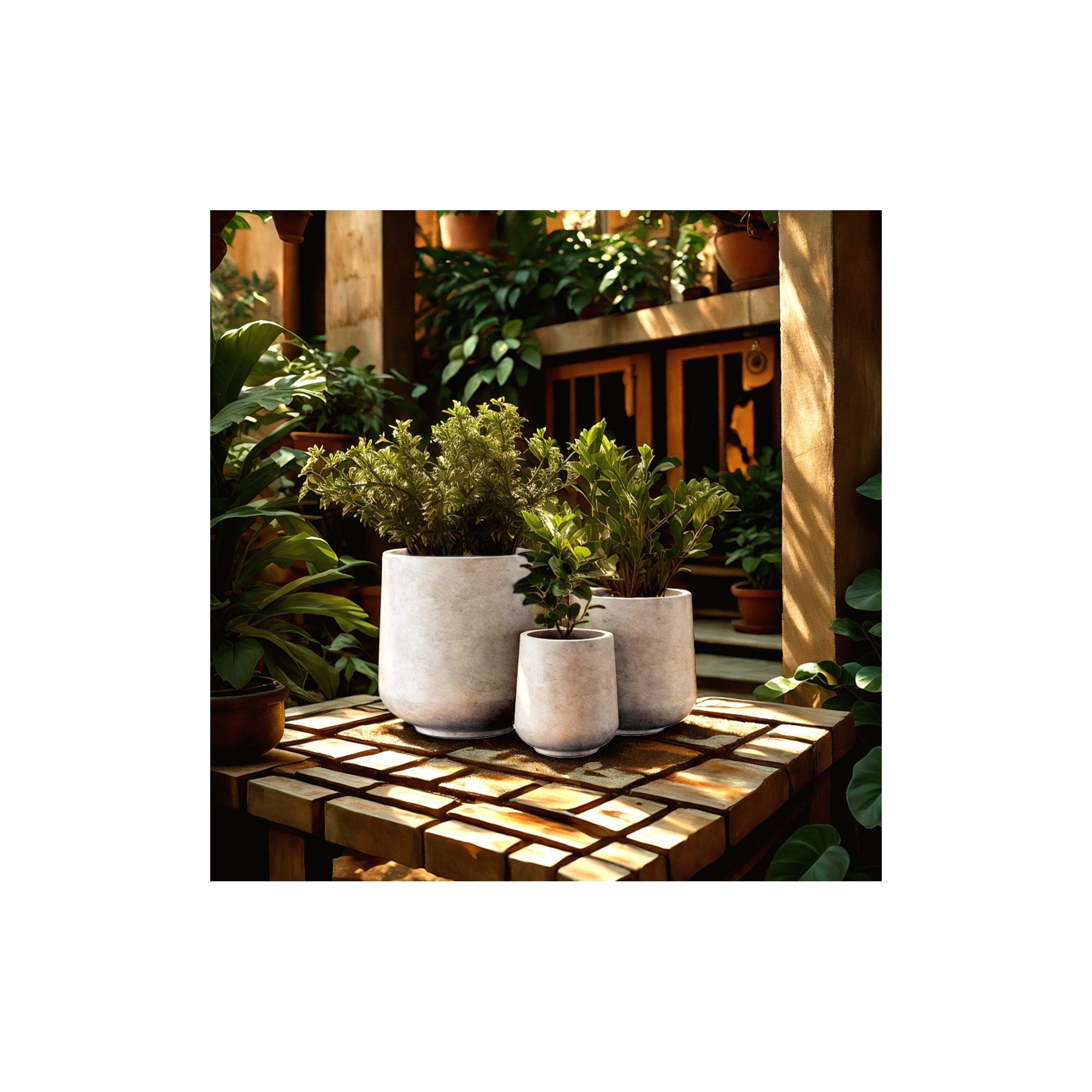 Tali 3 Piece Round Concrete Planter, Outdoor Indoor Large Planter Pots Containers with Drainage Holes for Set, Gray