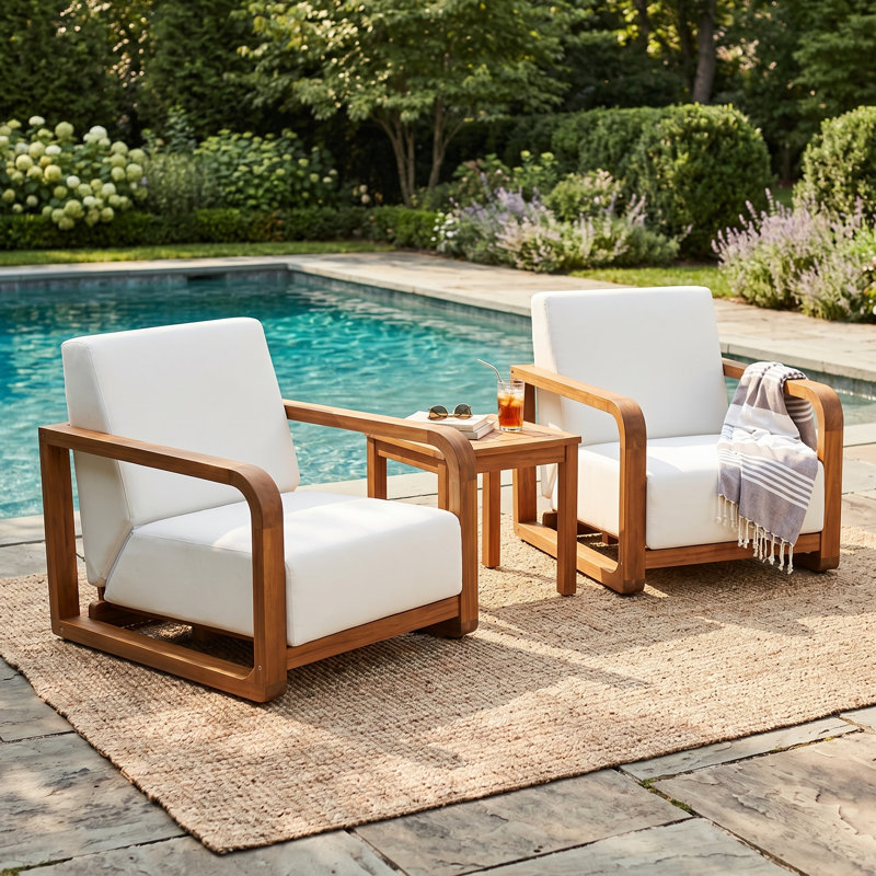 Chaise d'appoint de patio moderne Galvin avec coussin épais et structure en bois d'acacia, 2
