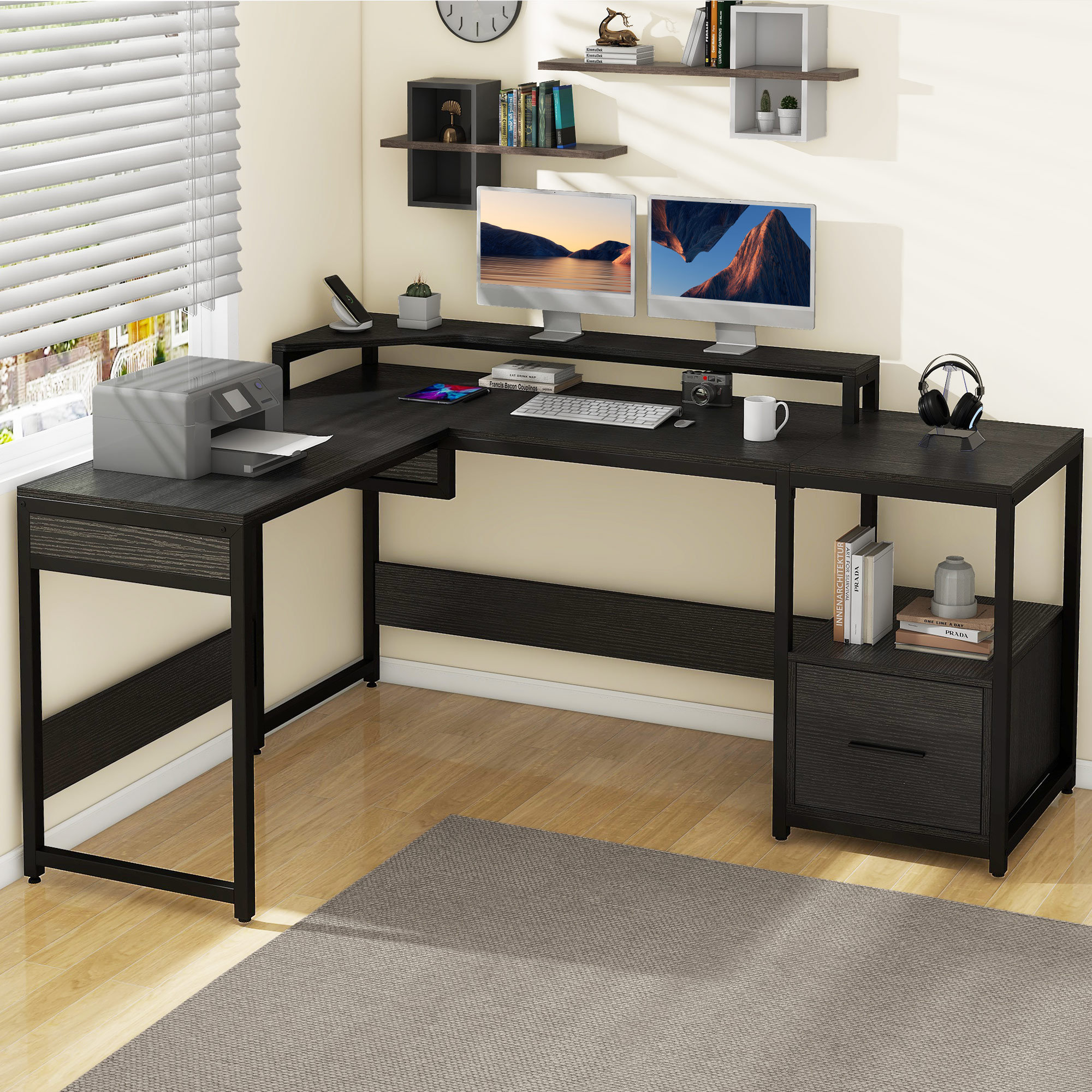 Trent Austin Design Procopio 65'' L Shaped Lift Top Desk with Monitor ...