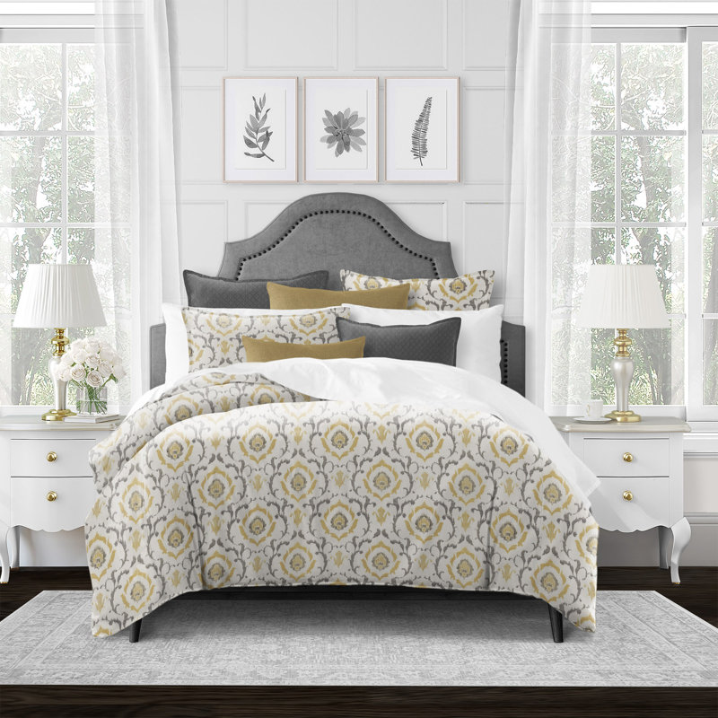 Ensemble d'édredon en microfibre 3 pièces Inaya, Édredon simple et 1 taie décorative et 1 coussin, gris