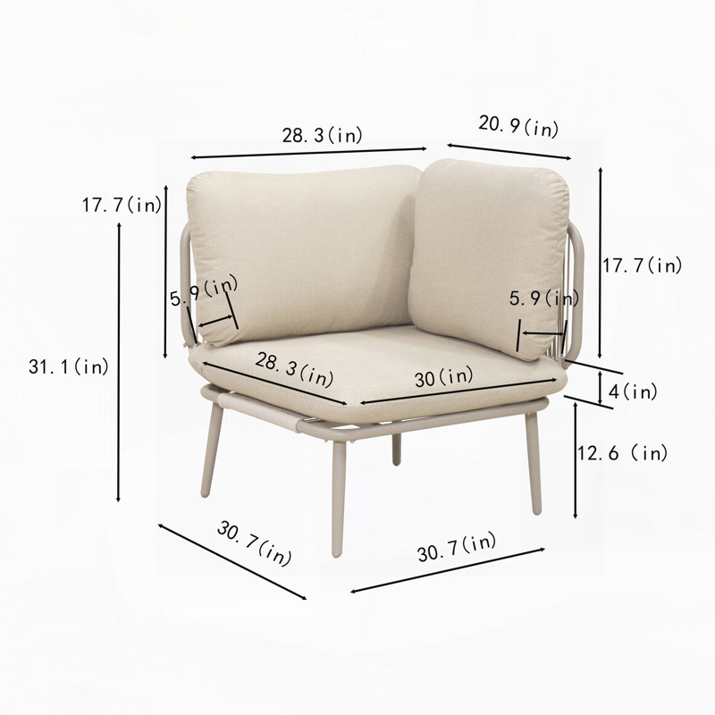 Fauteuil d'angle modulaire extérieur en corde, siège d'appoint de patio sectionnel avec coussins, structure antirouille