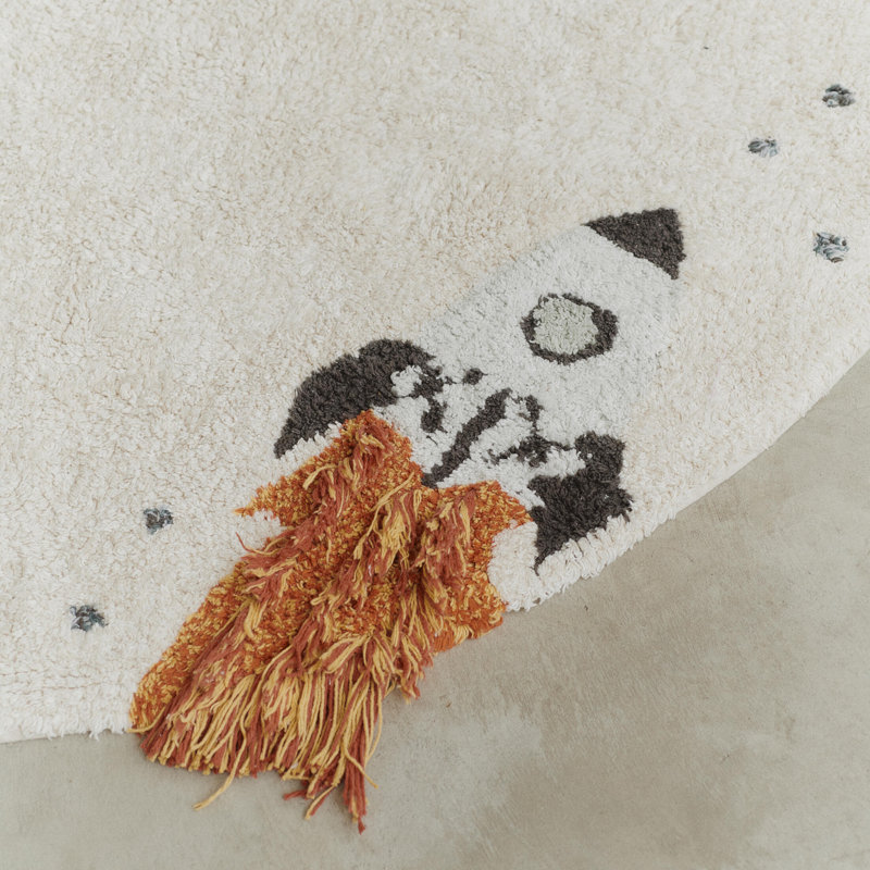 Hand Tufted Cotton Area Rug in Beige