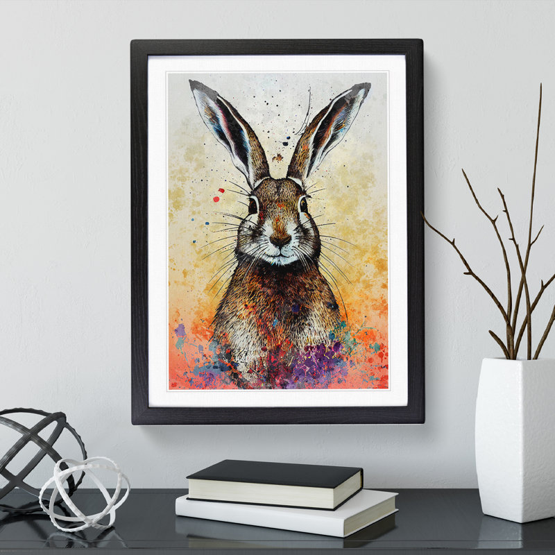 Colourful Watercolour Hare No.1 - Framed Print, Black, 64cm H x 46cm W x 2cm D