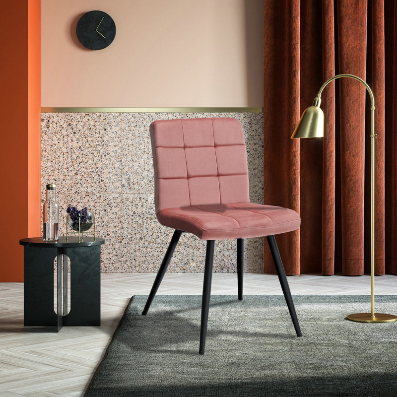 Furst 17.75'' H Tufted Velvet Upholstered Metal Side Chair, Pink