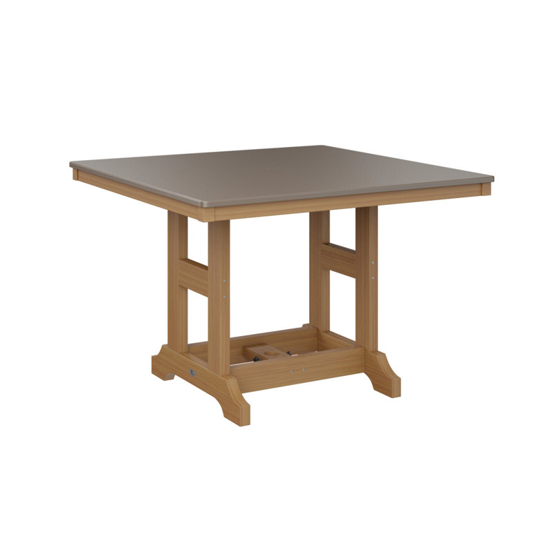 Table de bar carrée 44 po Berlin Gardens Garden Classic, Bronze martelé, H 39,5 po x l 44 po x P 44 po, Teck naturel