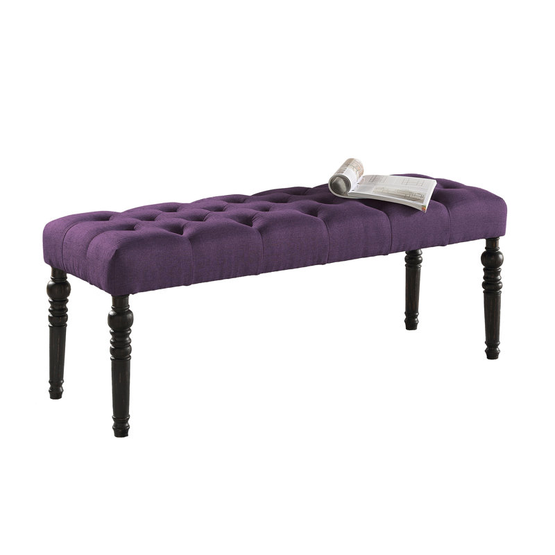 Banc de salle à manger mauve avec revêtement en tissu - structure en bois massif et finition noire: l 48 po x P 16 po H 19,5 po