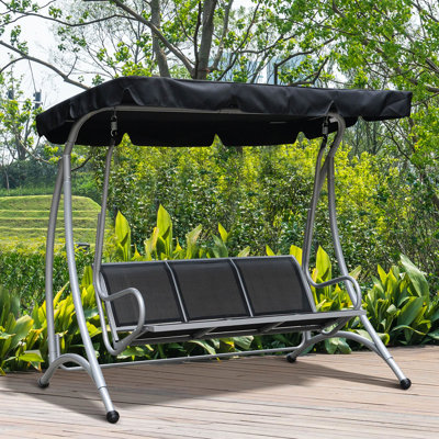 3 balancelles d'extérieur, auvent avec abat-jour réglable, structure en acier, espace pour adultes, jardin au bord de la piscine, abat-jour noir, structure robuste pour adultes, utilisation, noir, L 77,01 po x l 45,43 po