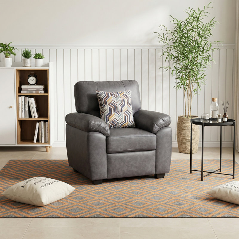 Fauteuil d'appoint 36,8 po avec coussin géométrique complémentaire Leathaire, Faux cuir gris