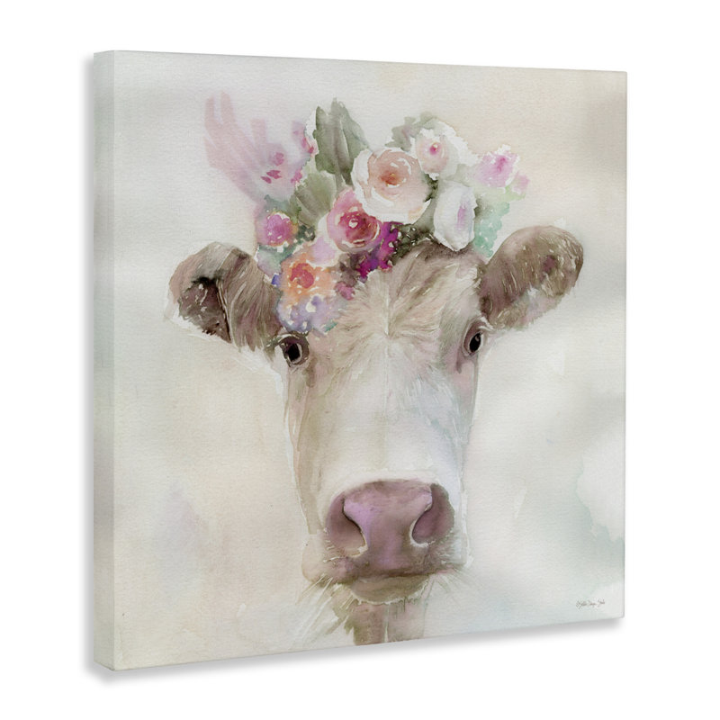 Vache Betsy avec toile de fleurs, design par Stellar Design Studio, 30" H x 30" W