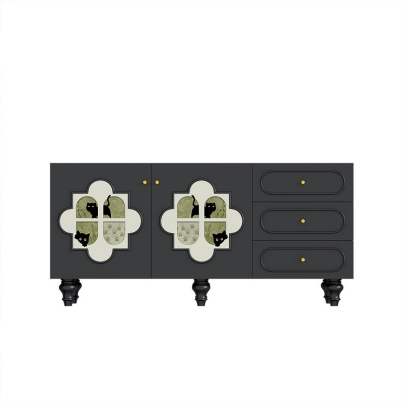 Buffet rétro avec deux portes et trois tiroirs, Noir + vert