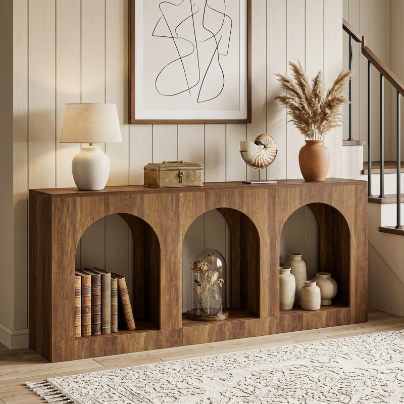 Console de 70,9 po, table d'entrée en bois avec 3 tablettes de rangement arquées pour le vestibule, le couloir et le salon