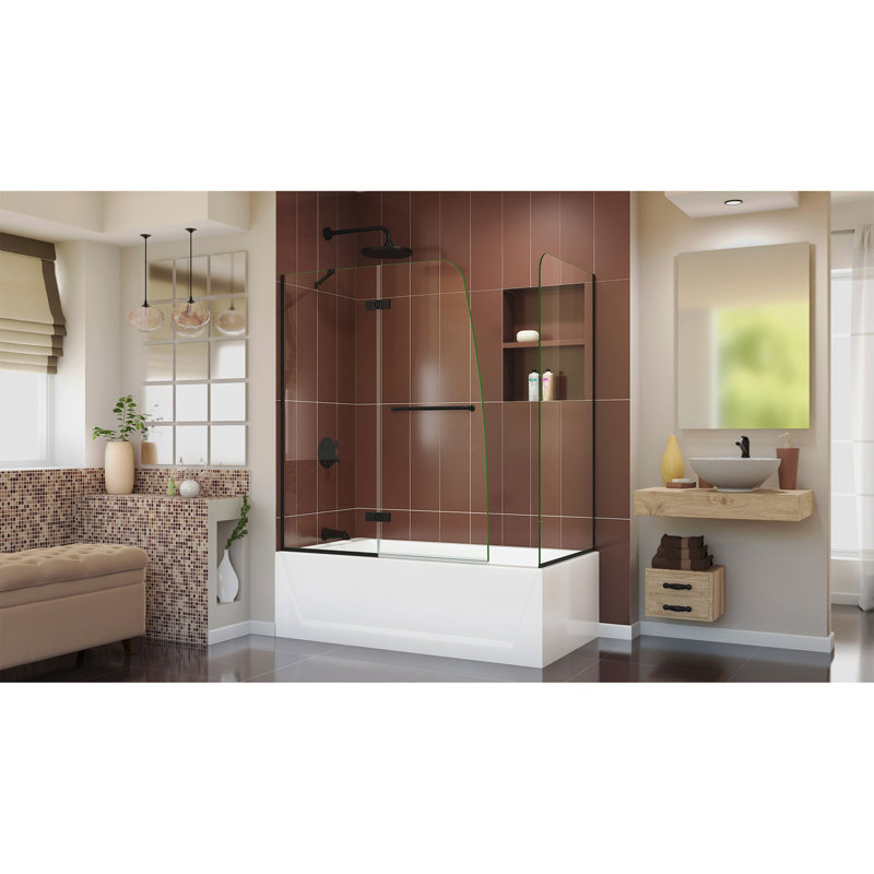 Aqua Ultra 57 "W x 58" H Semi-Frameless Tub Door with Return Panel, Matte Black