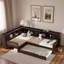 L-shaped Platform Bed With Trundle, Storage Drawers And Shelves-1227010235