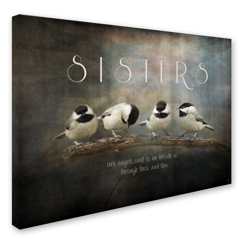 «Sister Chickadees» de Vidur, impression sur toile tendue, H 14 po x l 19 po