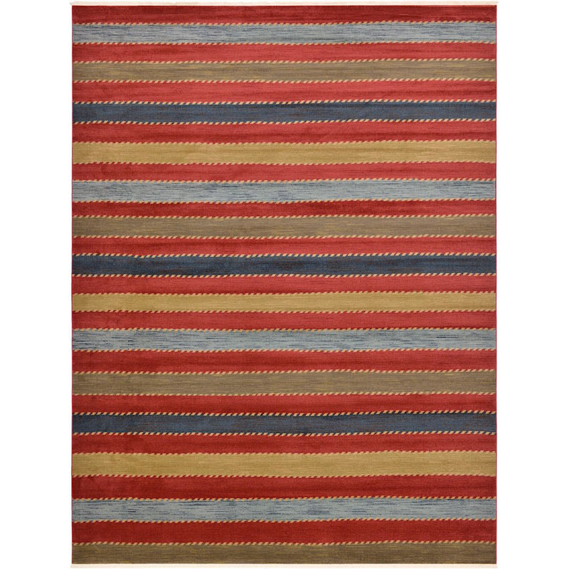 Tapis à motif rayé rouge Frederica, Rectangle 10 pi 6 po x 16 pi 5 po