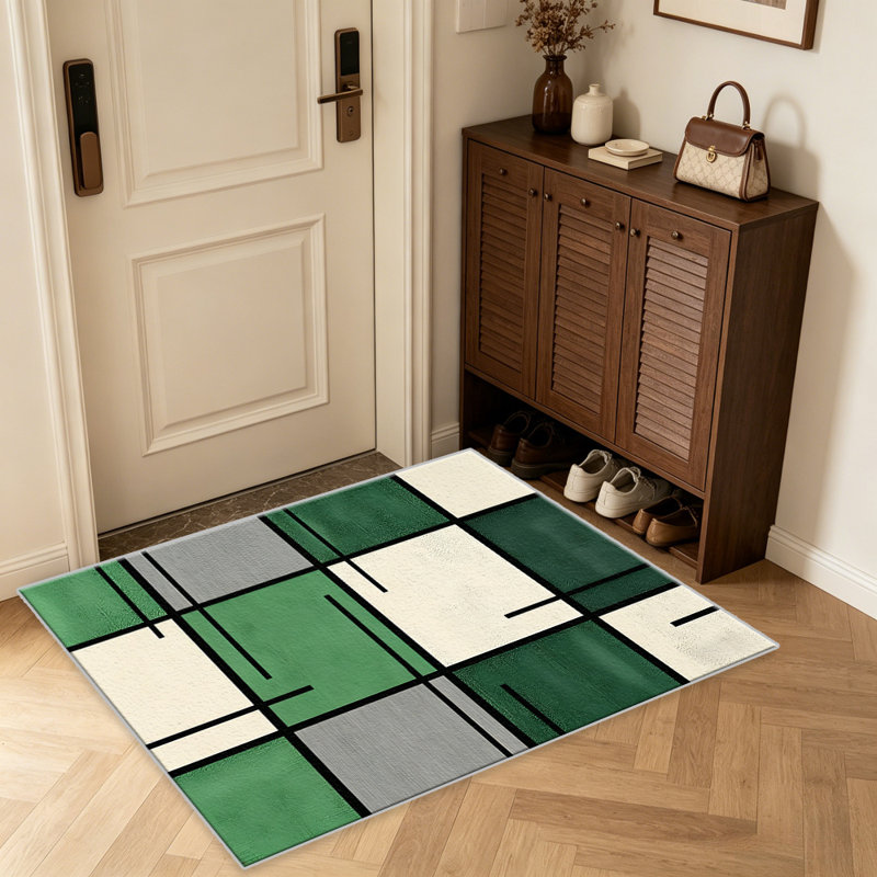 Forest Green Grid carpet-easy to clean, machine-washable, soft and comfortable; suitable for door mats, kitchens, living rooms, bedrooms, corridors, and laundry areas. Easy to clean, durable carpet for home decoration.