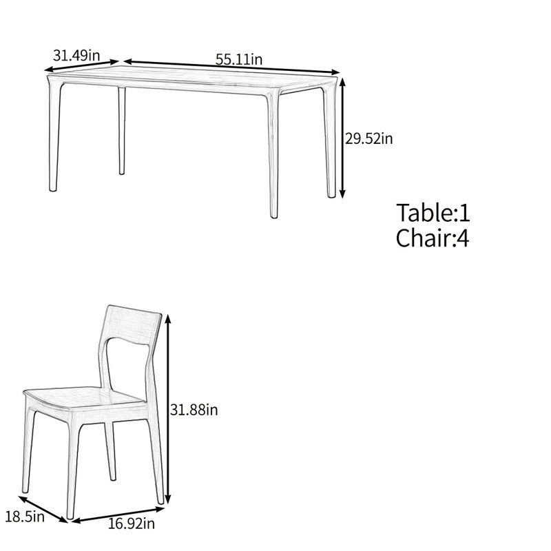 Ensemble de table rétro en noyer noir, H 29,52 po x L 55,11 po x l 31,49 po