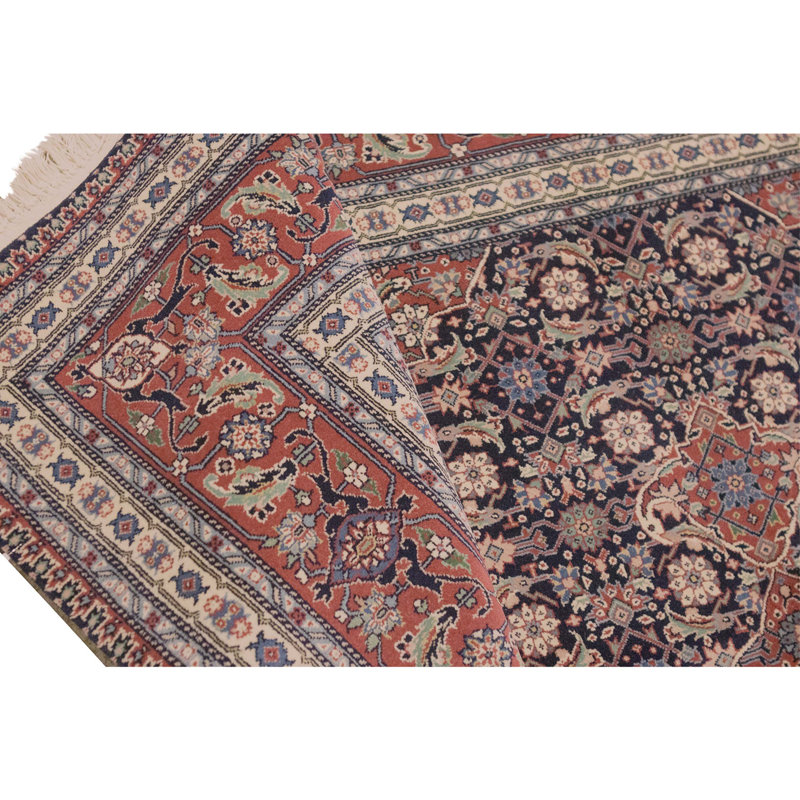 High-Quality Hand-Knotted Navy And Rust Area Rug