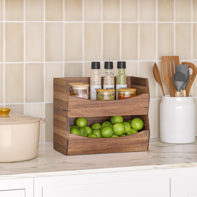 Rangement de bac empilable en bois d'acacia