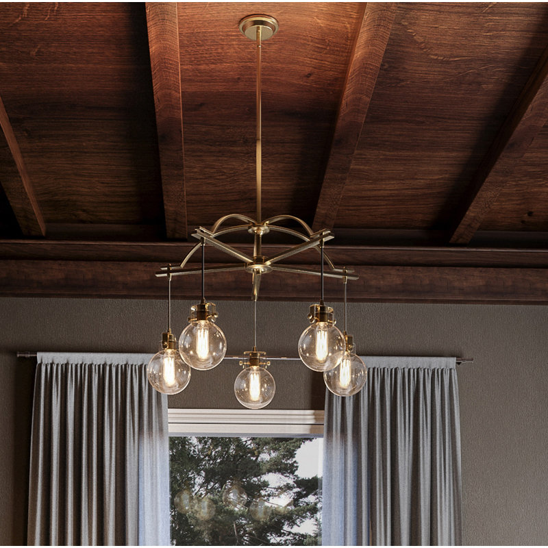 Dominicka 5 - Light Dimmable Geometric Chandelier, Weathered Brass