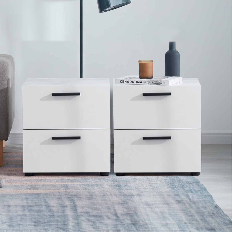 Nestl Wooden Nightstand with 2 Drawers, White, 2