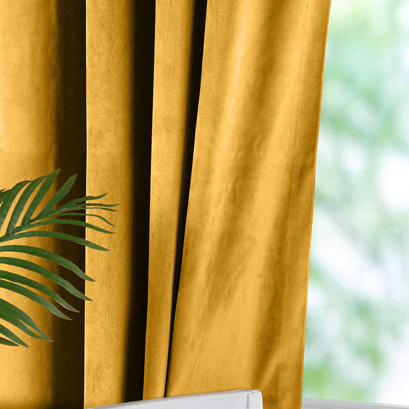 Reede Luxury Crushed Velvet Eyelet Curtains - Fully Lined, Heavy Plush Drapes, 168cm Width x 137cm Drop, Yellow