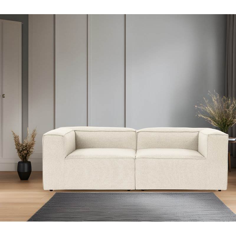 Elegant 2-Seat Sofa, Ecru Linen Upholstery, 84.3 x 26.0 x 41.3 inches | 100% Hornbeam Frame, 32 DNS Foam for Comfort, Durable Plastic Legs | Perfect for Living Room, Modern Design & Cozy Seating Solution