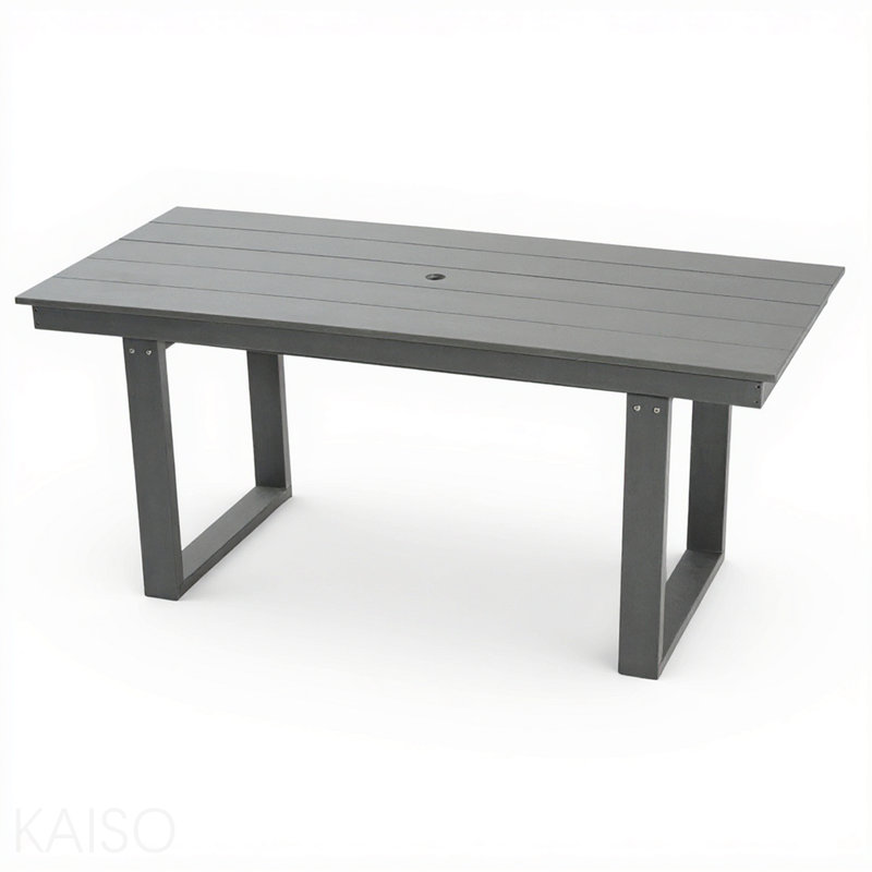 Table de salle à manger et de réunion 69 po en PEHD pour l'extérieur, résistante aux intempéries, 6 places assises, chaise compacte coulissante, brun