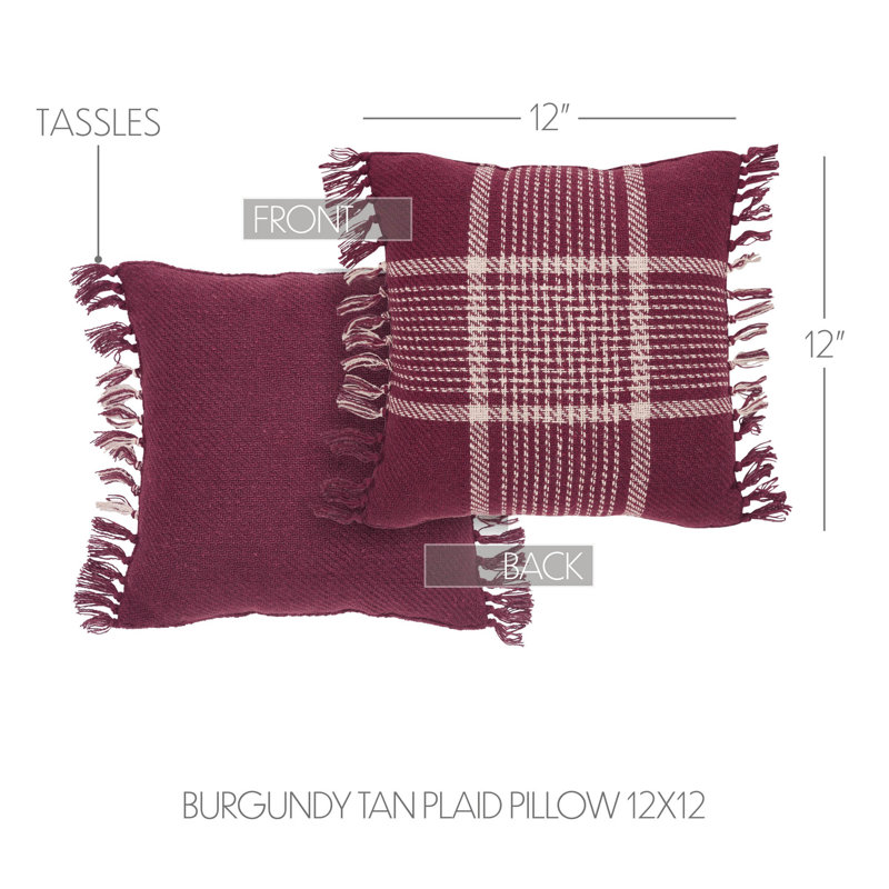 Tassels Reversible Throw Pillow, Burgundy