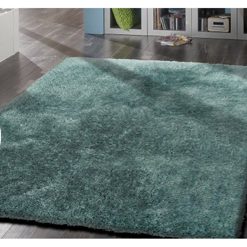 Tapis de zone bleu marine touffeté fait main, Rectangle 5 pi x 7 pi