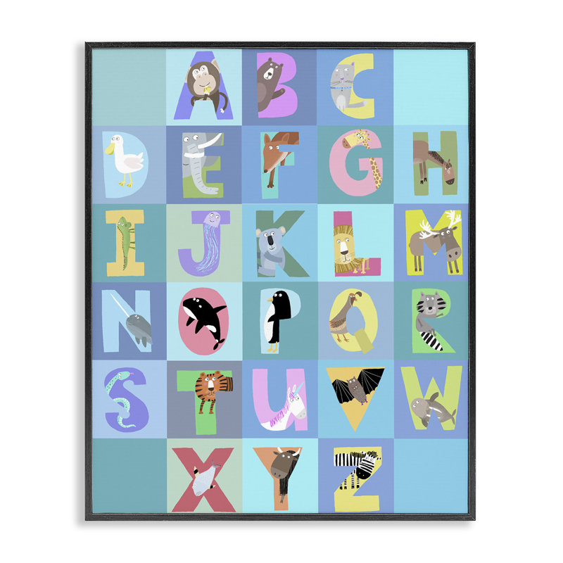 Alphabet animal en giclée bleue encadrée, design par Carla Daly, Giclée encadrée noir minuit, H 30 po x l 24 po