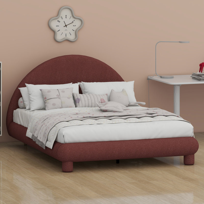 Lit plateforme en tissu Boucle, Rouge brun-roux