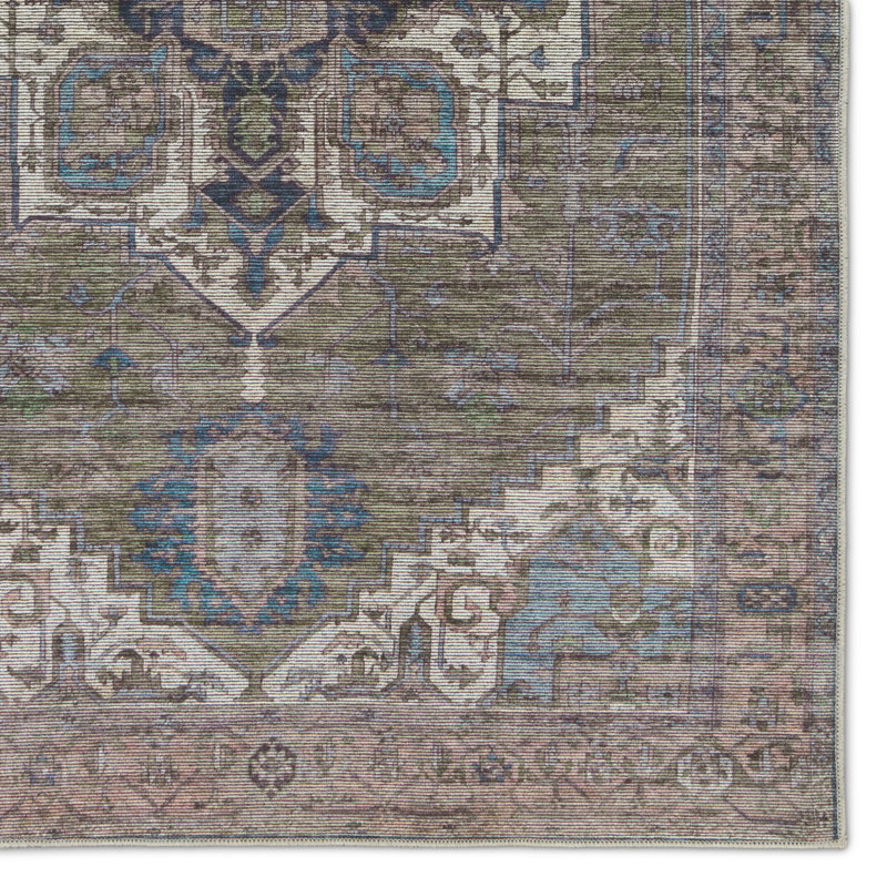 Tapis vert / bleu lavable à la machine Beesley, Rectangle 7 pi 10 po x 10 pi