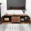 Console de 58 pouces avec design Mid-Century, couleur noyer en spirale unique, tiroirs de rangement et compartiments internes, motif brun arrondi à coins arrondis, larges bords, attrait visuel flottant,