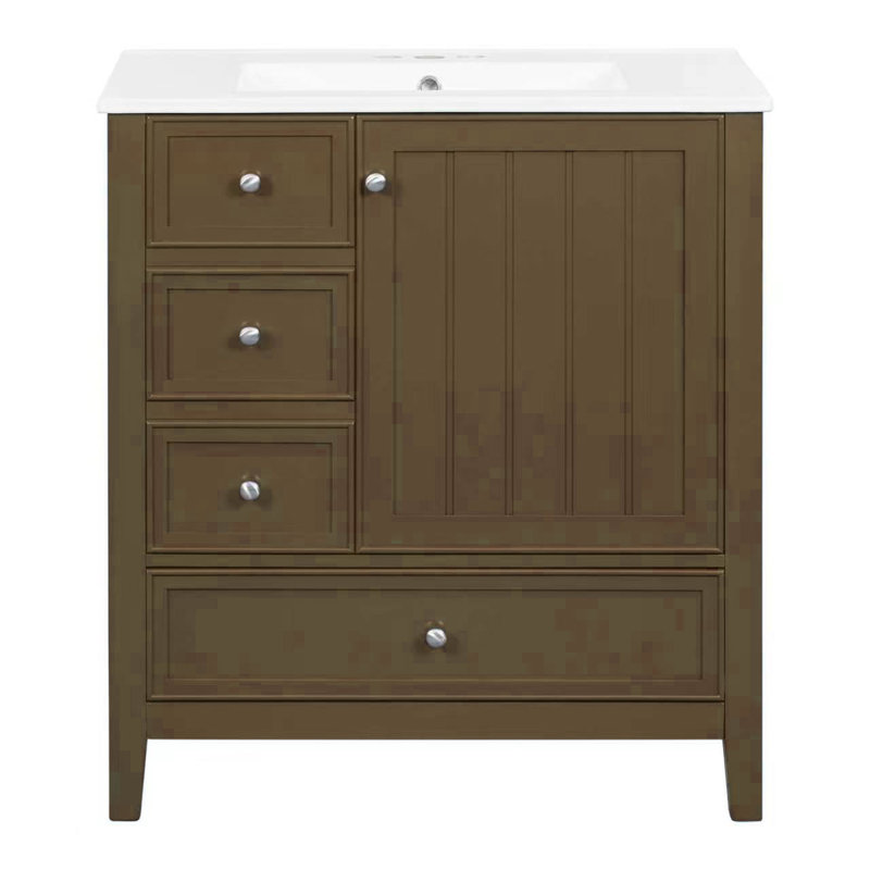 Meuble-lavabo 30 po avec lavabo en céramique, Brown