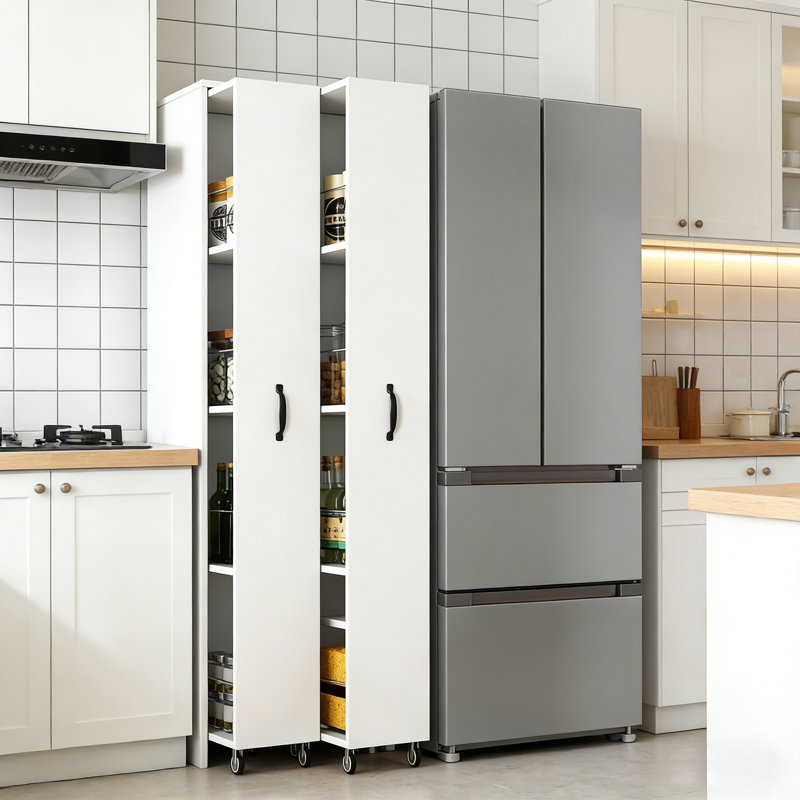 Armoire de cuisine indépendante avec tablettes coulissantes. Armoire de rangement multifonctionnelle sur pied. Convient aux cuisines, salles à manger et salons.