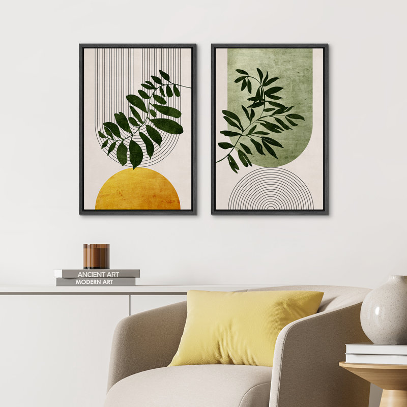 Black Framed Geometric Plant Canvas Wall Art Set
