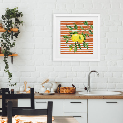 Vigne citron juteuse sur reproduction encadrée rouge sous verre, design par Paul Brent