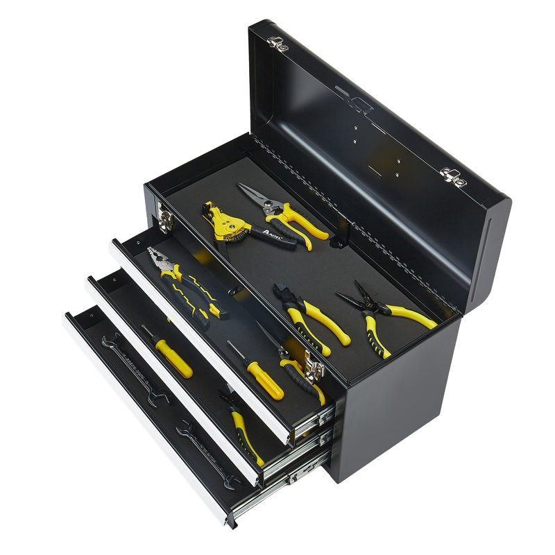 Boîte à outils 20,5 pouces avec 3 tiroirs - Organisateur en métal robuste pour garage et atelier