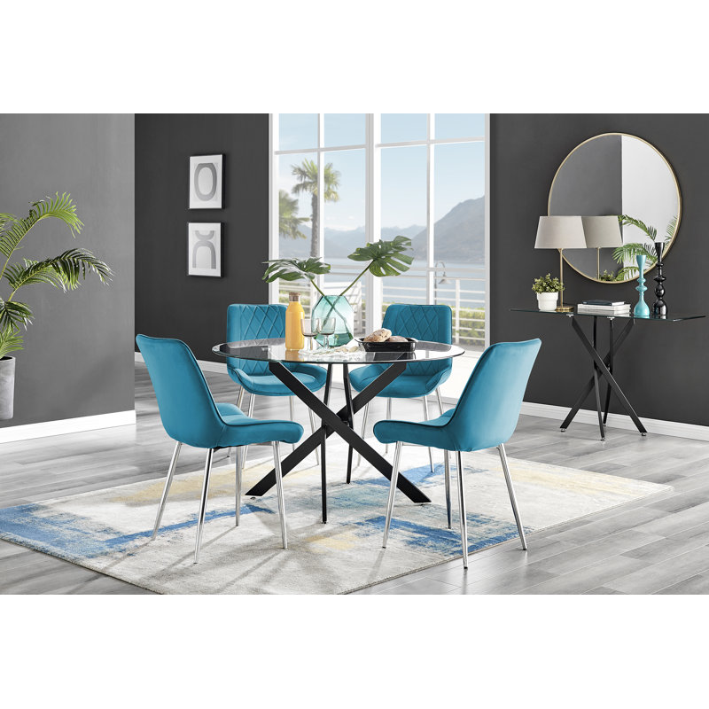 Ensemble repas pour quatre personnes, Bleu / Argent, H 29,53 po x L 39,37 po x l 39,37 po