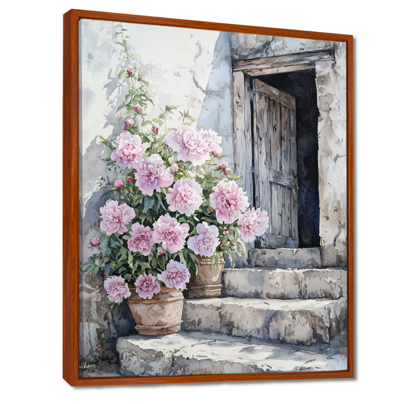 Pe pivoines par The Milking Barn IV - pivoines, art mural, H 20 po x l 12 po, Reproduction avec cadre flottant, Brun