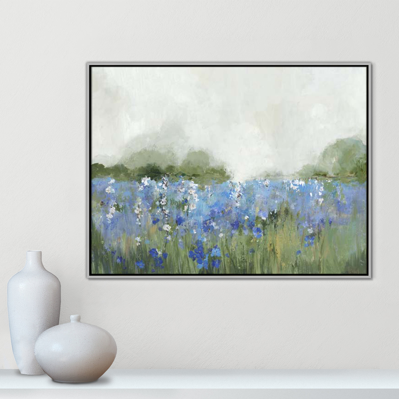 Meadows Bluebells Field by Allison Pearce, 31.5" H x 41.5" W x 2" D, Silver Framed
