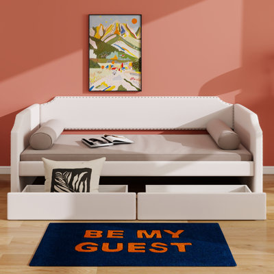 Lit de jour rembourré en velours avec 2 tiroirs, lit plateforme en bois pour le salon, la chambre à coucher